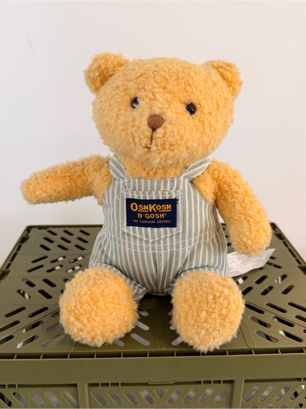 Vintage OshKosh B’Gosh Teddy Bear Bank Plush w/ Striped Overalls VGUC